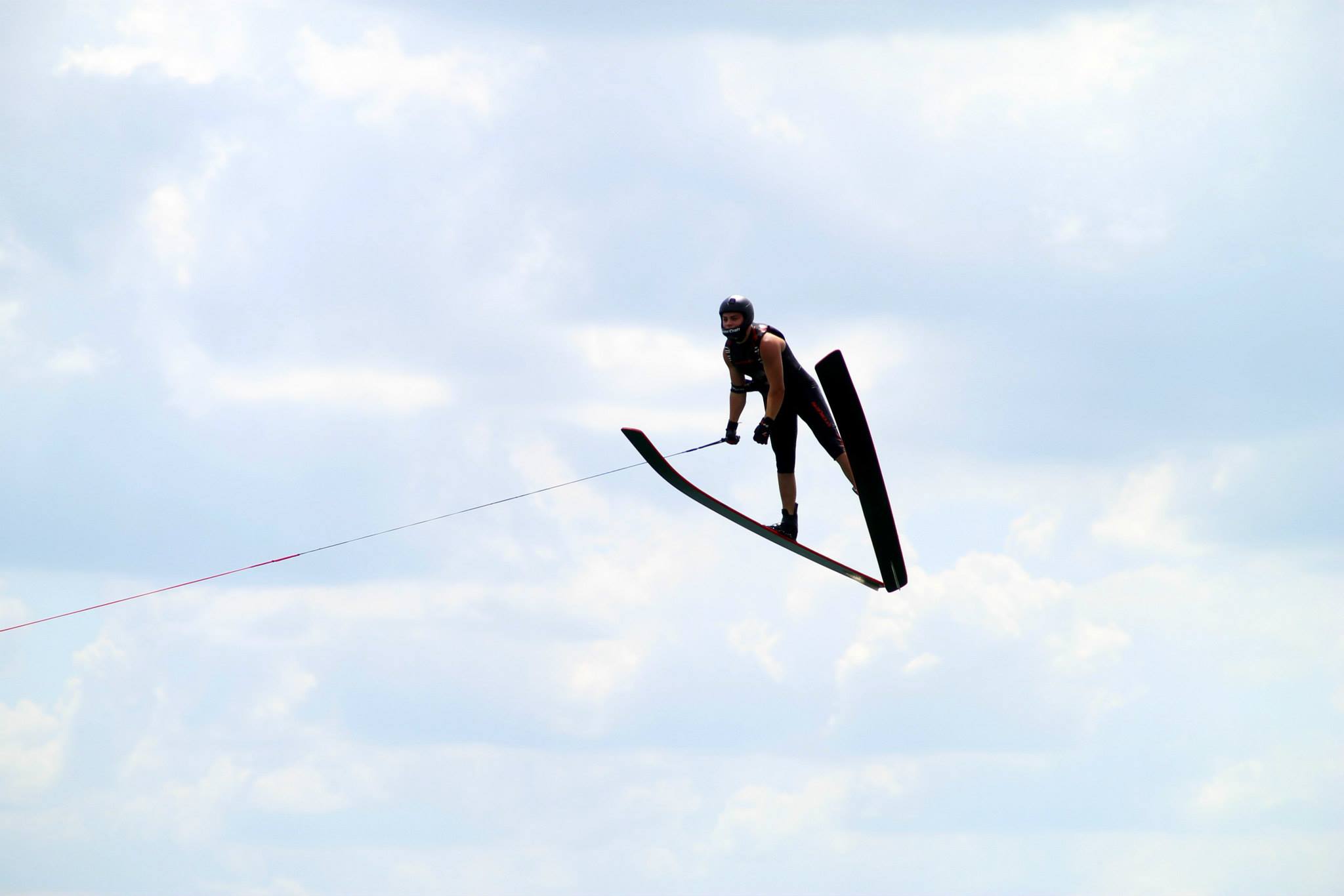 American waterskier Taylor Garcia soars through the air