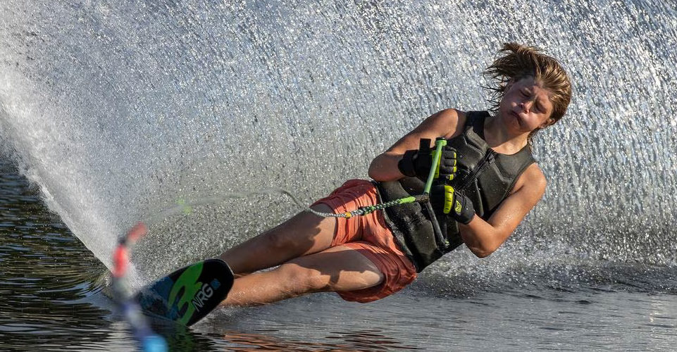 Aaron Bartlett, 13, practices his moves on the slalom course